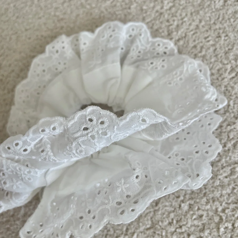 White Lace Eyelet Oversized Hair Scrunchie